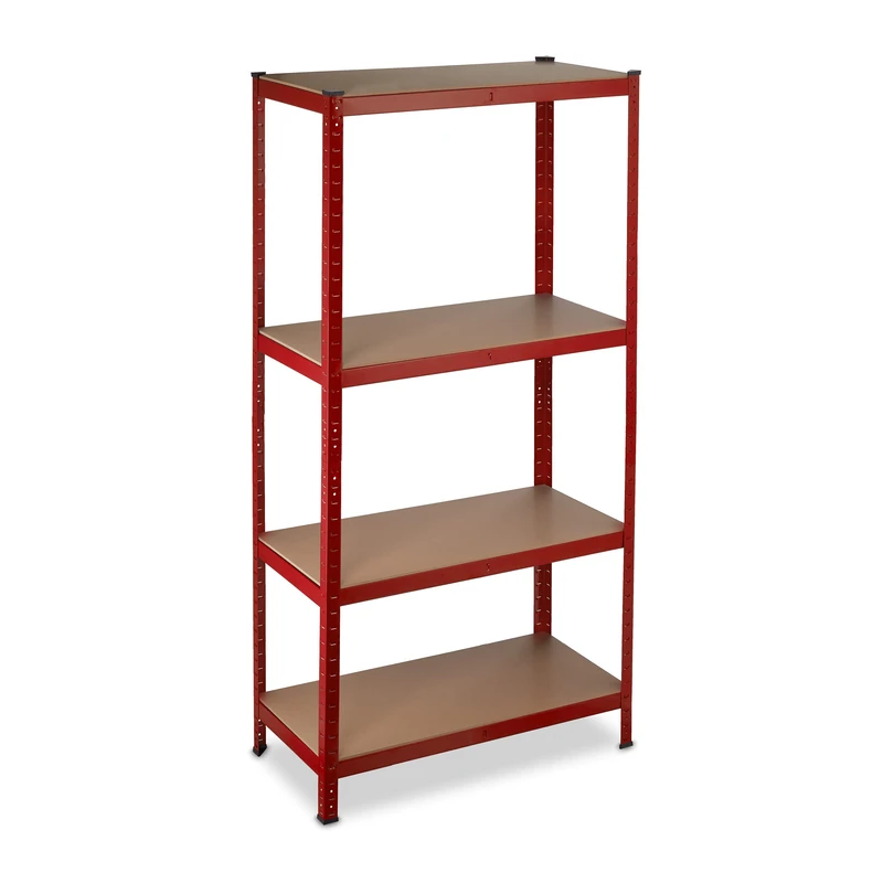Relaxdays Heavy Duty Shelving Unit, Max. Load 700 kg, 150x70x30 cm, 4 Shelves, Garage & Warehouse Storage, Steel, Red