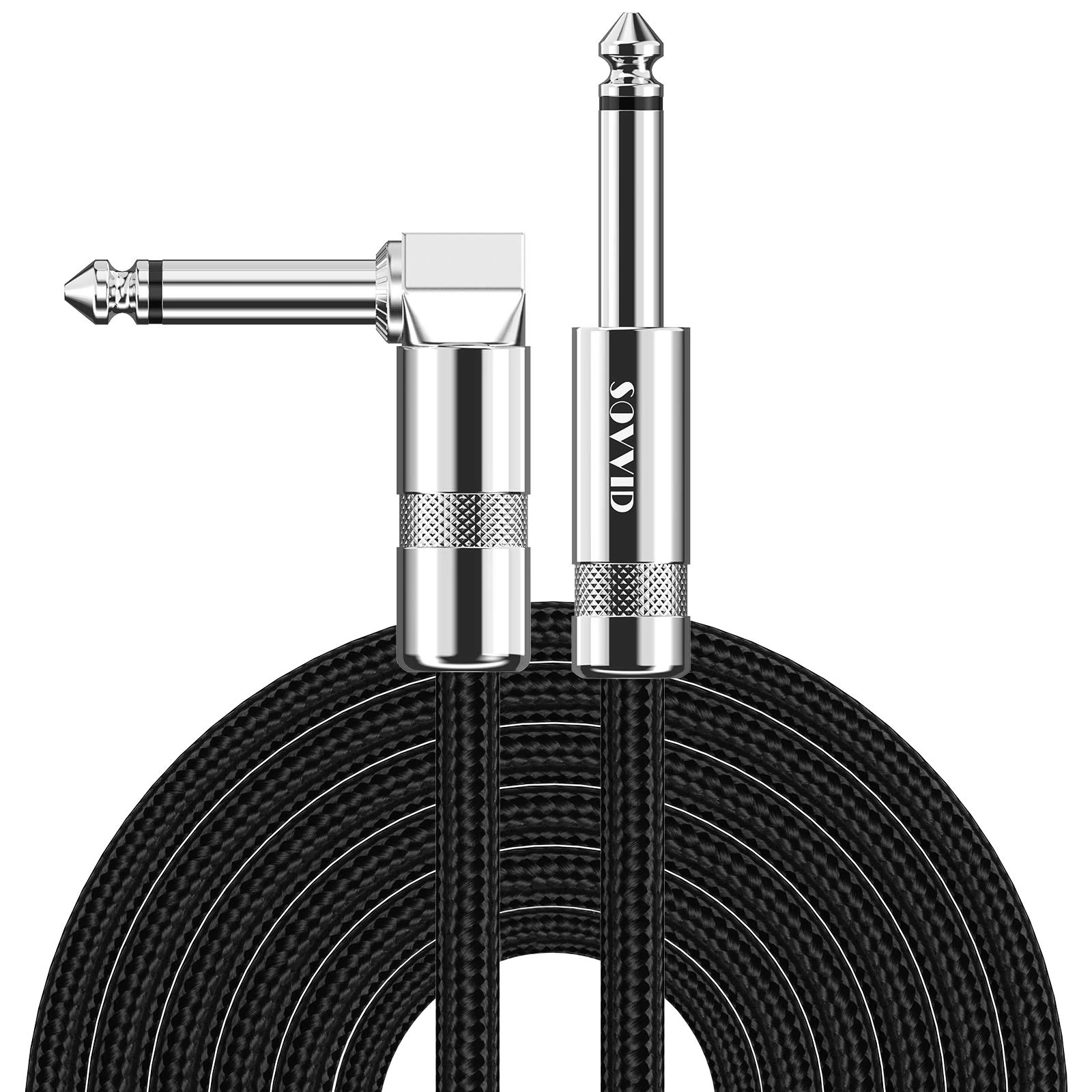 Sovvid Professional Guitar Cable 3M/10FT, Braided Guitar Lead Instrument Cables 6.35mm 1/4 Inch Jack Cord for Electric Guitar Bass, Amp, Speaker, Keyboard, Mandolin, Pro Audio (Black)