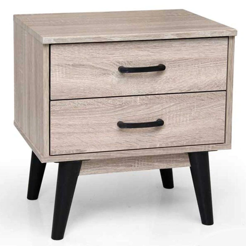 BAKAJI Bedside Table Bedroom Cabinet 2 Drawers Bookcase Low Side Table Sofa Modern Scandinavian Design MDF 4 Feet Black (Oak)
