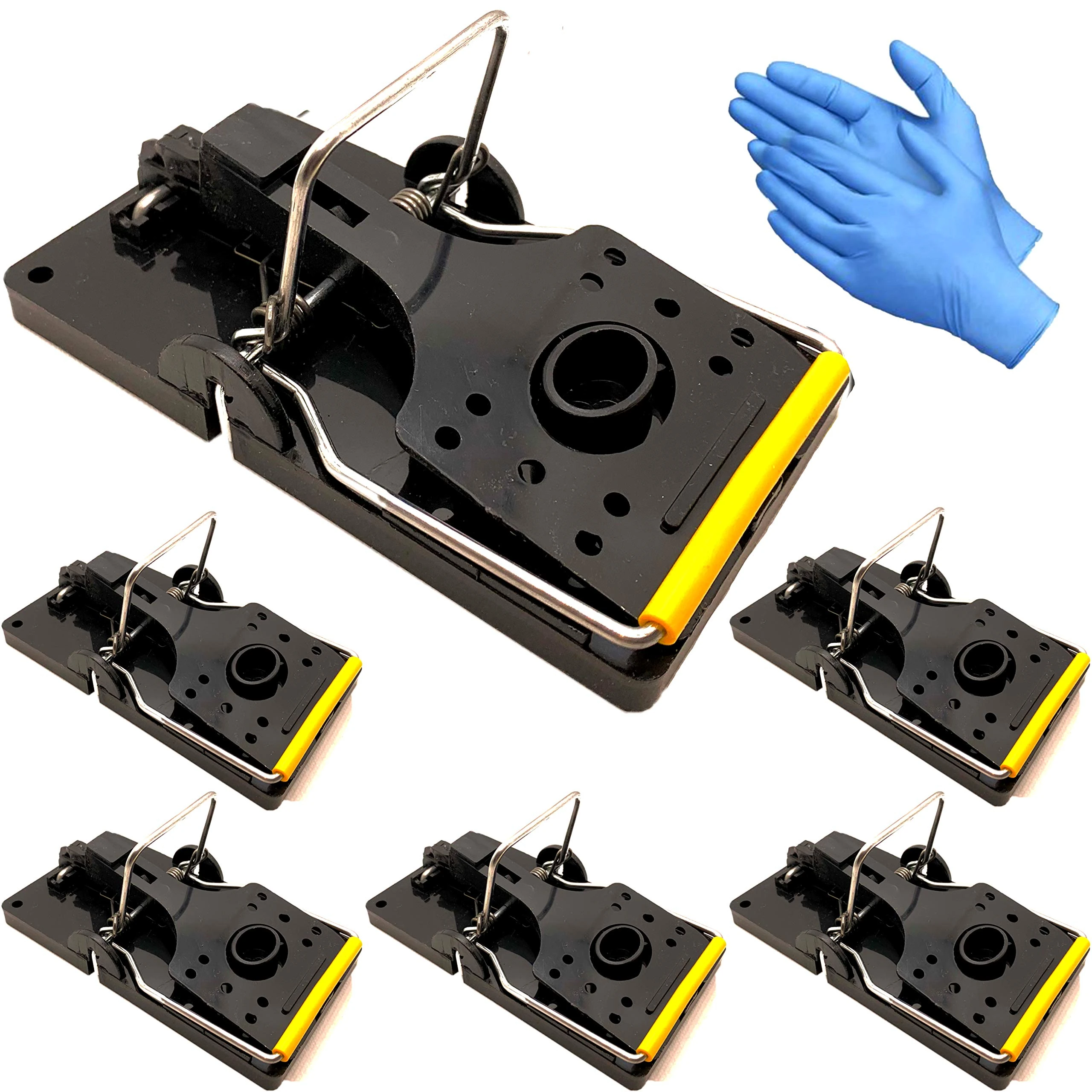 6 Pack Large Rat Traps With Heavy Duty Spring for Humane Kill Reusable with 1 Pair of Bonus Gloves (UK SELLER MAMAX)