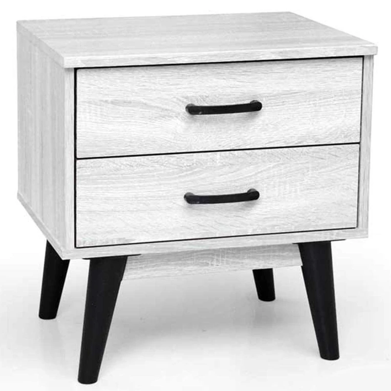BAKAJI Bedside Table Bedroom Cabinet 2 Drawers Bookcase Low Side Table Sofa Modern Scandinavian Design MDF Wood 4 Feet Black (White)