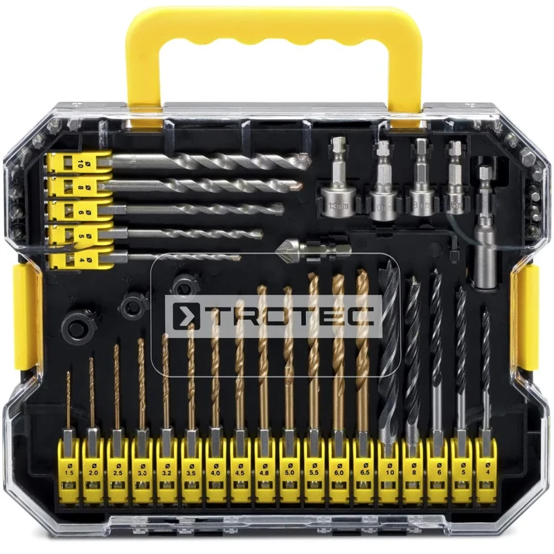 TROTEC 6200001160 49-Piece Hex Shank Spiral Drill Bit Set, Black, Normal
