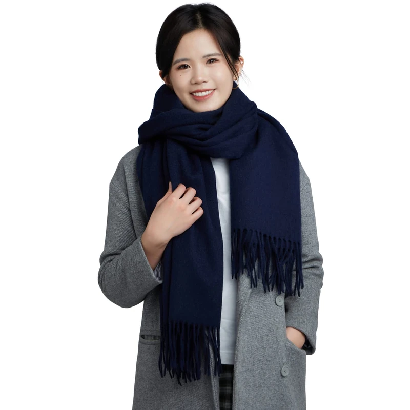 LaniLani 100% Merino Wool Scarf, Pashmina Cashmere Feel, 78” x 16” Long, Best Winter Gift For Women and Men, Navy Blue, Medium