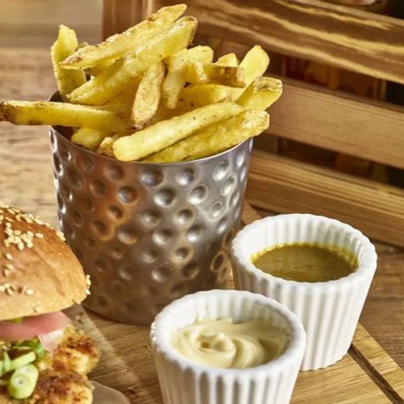 Genware SVH8V Vintage Hammered Steel Serving Cup, 8.5cm Diameter, Pack of 24