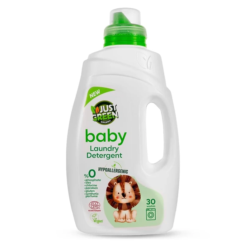 Just Green Organic Baby Laundry Liquid 1500ml, Dermatologically Tested Hypoallergenic, Vegan Baby Liquid Detergent, No Chlorine & No Paraben & No Gluten, Recyclable Bottle