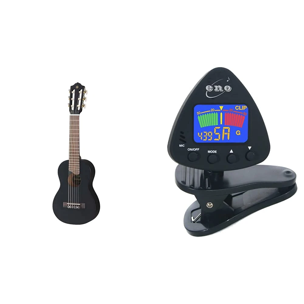 Yamaha Acoustic Guitalele, GL1 – A Hybrid Between Guitar and Ukulele (70 cm) with 6 Strings and Fitted Yamaha Gigbag – Black & ENO 20537 Clip on Guitar