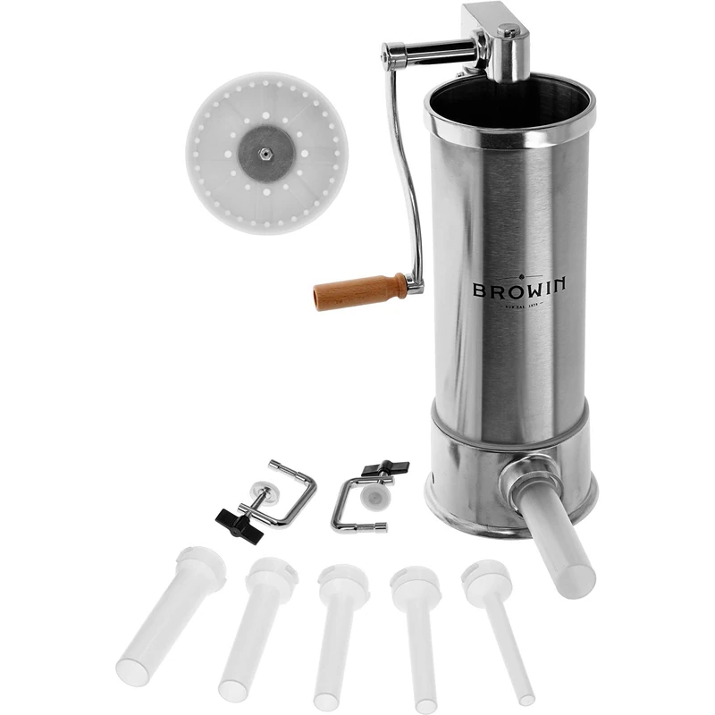 Browin 311006 Vertical Sausage Filler, 5 kg, Stainless Steel, 6 Funnels from 14 mm to 35 mm, 18/8 Stainless Steel