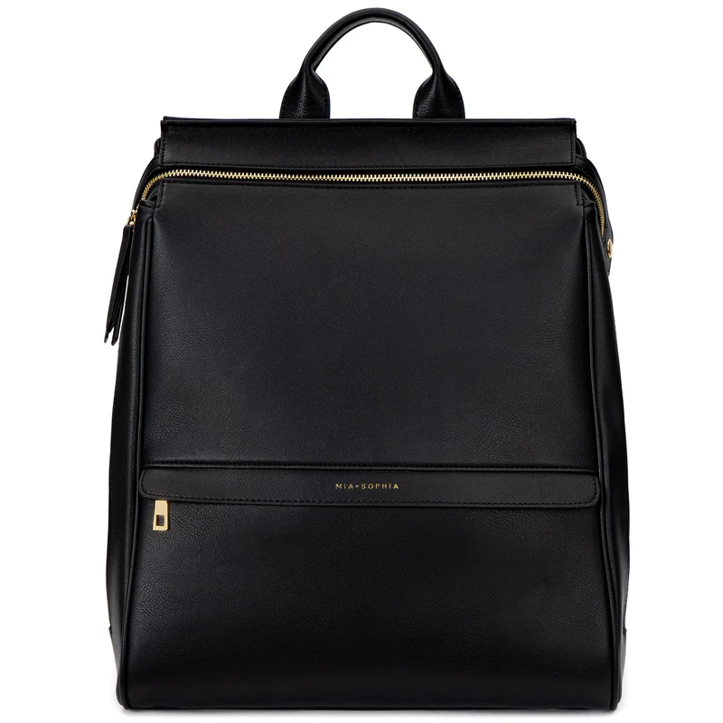 Mia + Sophia Leather Diaper Bag Backpack with Changing Pad, Stroller Straps, Bottle Holder, Black Sophia, M, Mia Collection