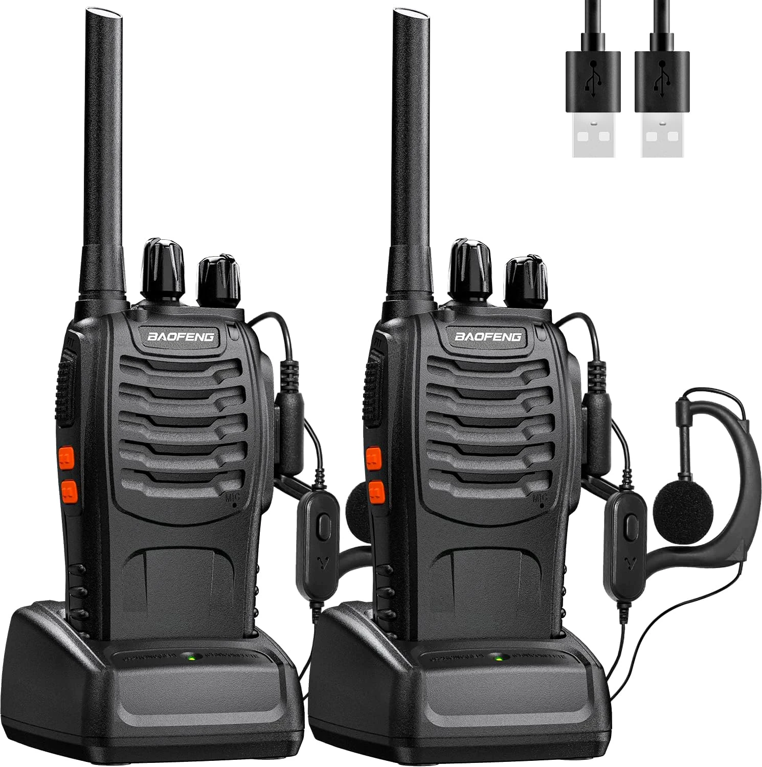 BaoFeng Walkie Talkies 2Pcs Two-Way Radios Set Rechargeable Long Range Interphone Portable Professional Intercoms 16 Channels Walky Talky for Adults,Earpieces Battery and Charger included