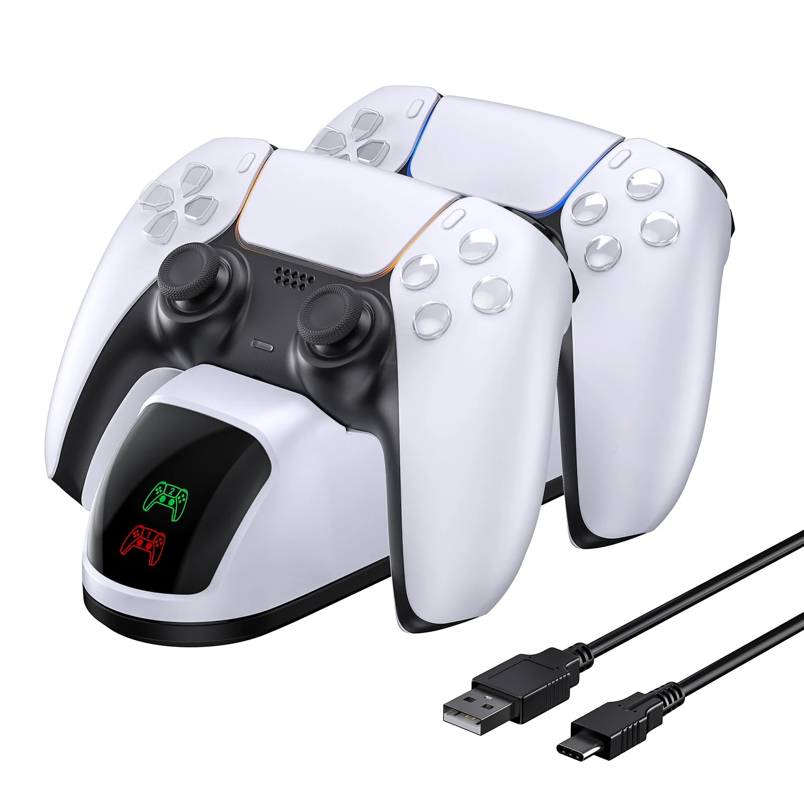 NexiGo DOBE Newest PS5 Controller Charger, Dual Charing Station with LED Indicator, High Speed, Charging Dock for Playstation 5 DualSense Controller, White