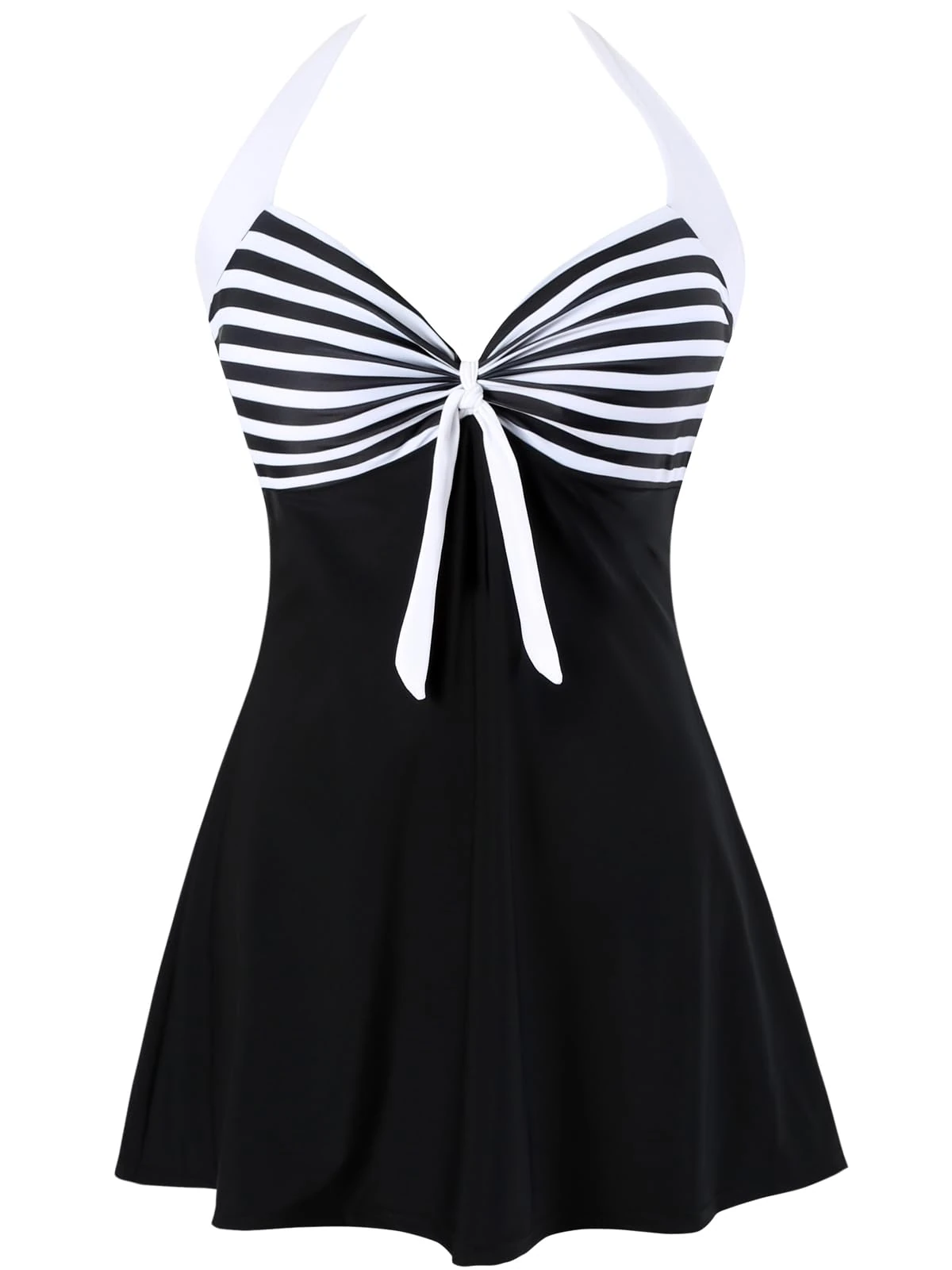 Sixyotie Women's Plus Size Swimsuit One Piece Swim Dress with Skirt Tummy Control Swimwear (Whiteblack, XL)