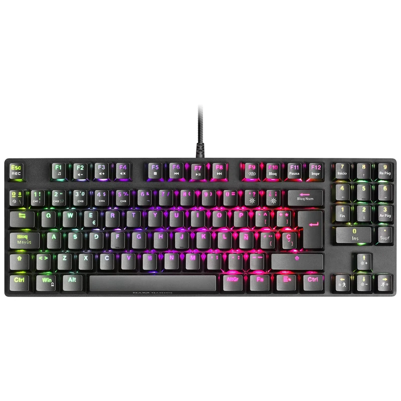 Mars Gaming MKREVOPRO, Spanish Layout, TKL Mechanical Gaming Keyboard with Num Pad, OUTEMU PRO Blue Switch, FULL RGB Lighting, VISION MCU Chip, Software, Black