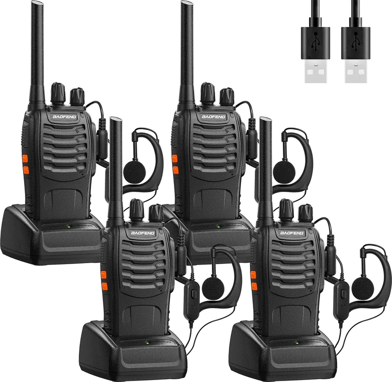 BAOFENG Walkie Talkies Long Range 2 Way Radios Rechargeable Walkie Talkie Portable Handheld 16Channels VOX Walky Talky Set with Earpiece,USB Charger,Battery (4 pack)