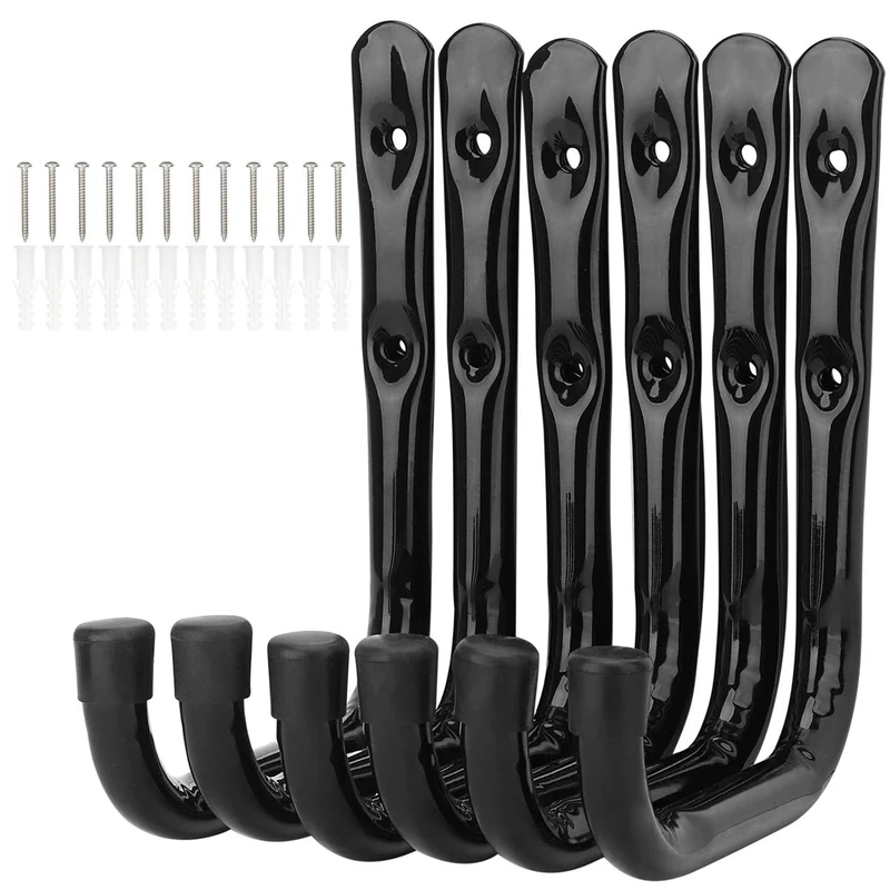 pipabiba 17cm Garage Storage Ladder Hooks, 6 Pack Heavy Duty Wall Mount Utility Hanger Organizer to Folded Chairs, Bicycles, Power Tools, Garden Hoses (19cm x 17cm)