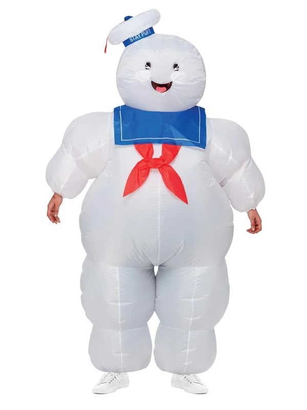 Smiffys Ghostbusters Inflatable Stay Puft Costume for Adults, All-in-One with Self-Inflating Fan, Officially Licensed, Perfect for Groups, Stag and Hen Nights, and 80s Themed Family Halloween Events