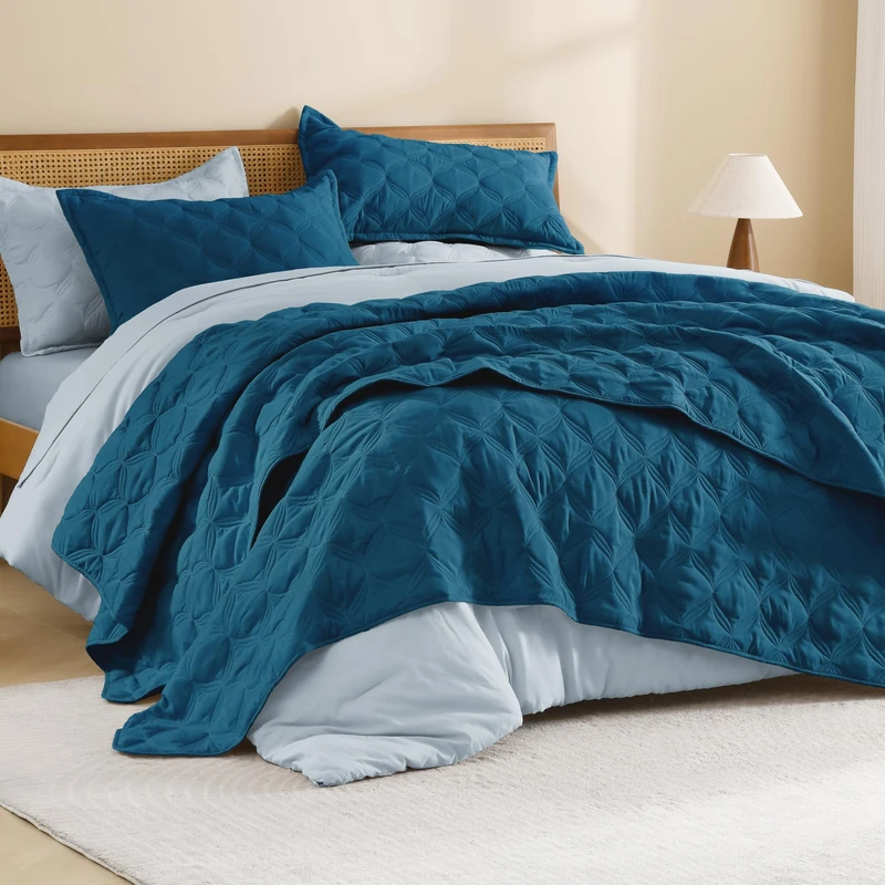 Litanika Teal Bedding Set, Cotton, Blue-Green, Queen