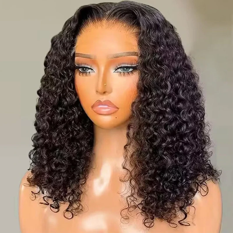 200% Density Mongolian Curly Human Hair Wigs 13X4 HD Lace Front Wigs Wear and Go Glueless Wigs Human Hair Pre Plucked with Baby Hair Unprocessed Virgin Hair Natural Black Color Curly Wig 16Inch