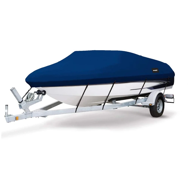 MSC Heavy Duty 600D Marine Grade Polyester Canvas Trailerable Waterproof Boat Cover,Fits V-Hull,Tri-Hull, Runabout Boat Cover (Model F - Length19'-20' Beam Width: up to 96", Navy)