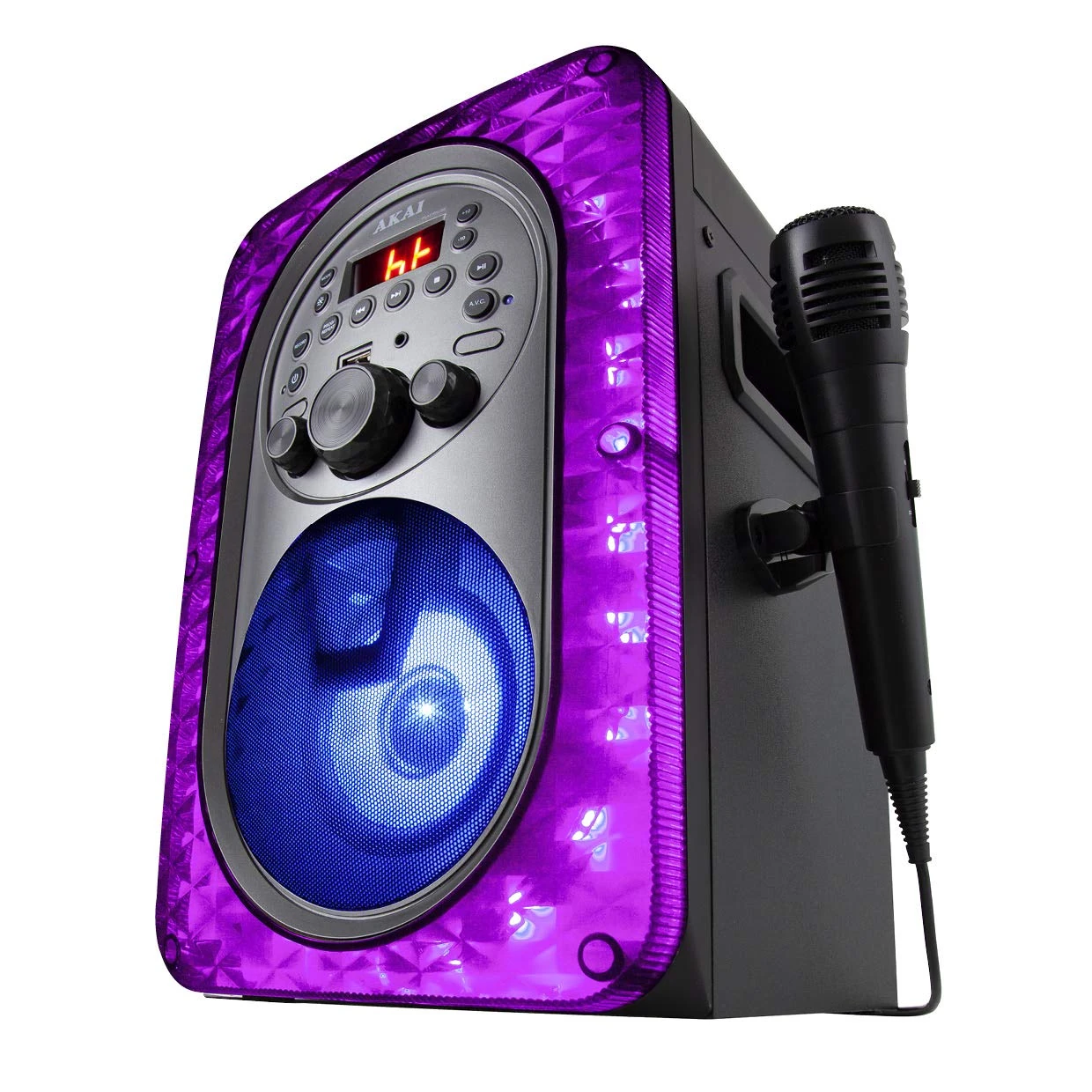 AKAI A58103 Vibes Bluetooth Party speaker with LED lights that synchronise with the music, Karaoke Function with CD/CD+G Playback, Microphone Included, 8W RMS, Black