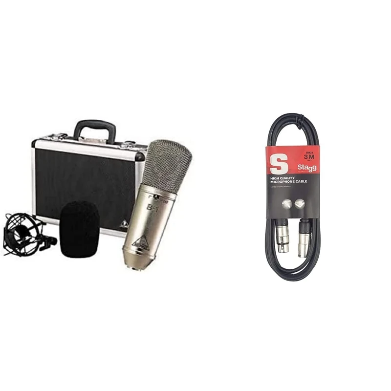 Behringer B-1 Single Diaphragm Condenser Microphone & Stagg 3M / 10ft XLR to XLR Cable, 3-Pin Male to Female, Suitable for Microphone, PA System, Audio Mixer, Studio Monitors, Audio Recording