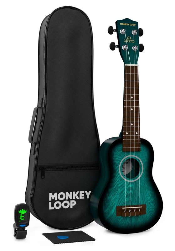 Monkey Loop Jungle Pack Blue Soprano Ukulele (Ukulele, Case, Tuner, Pick and Cleaning Cloth)