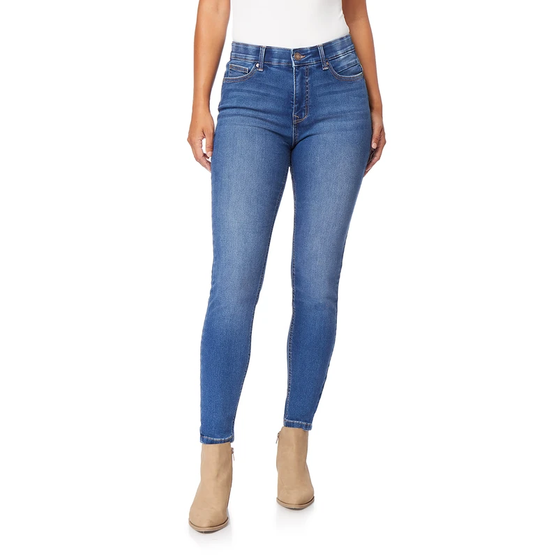 Angels Forever Young Women's 360 Sculpt Skinny Mid-Rise Jeans (Standard and Plus), Pacific, 10