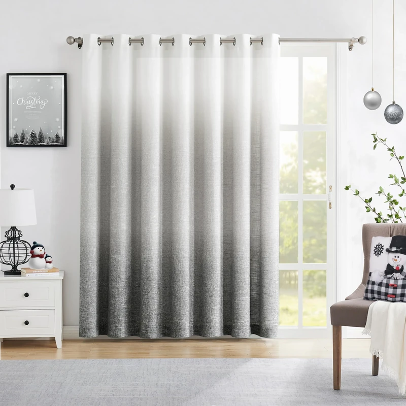Ombre Light Filtering Door Curtain 100" Extra Wide Gradient Print on Rayon Blend Fabric Window Treatment for Sliding Patio Door with 14 Grommets, Cream White to Light Gray, 100" x 84", 1 Panel