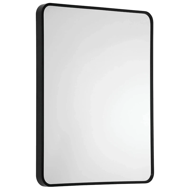 Matte Black Bathroom Mirror for Wall 22"x28" -Rectangular Aluminum Metal Frame with Round Corners-Wall Mounted Mirror with Glass Panel-Vanity Mirror for Decoration Hanged Vertically/Horizontally