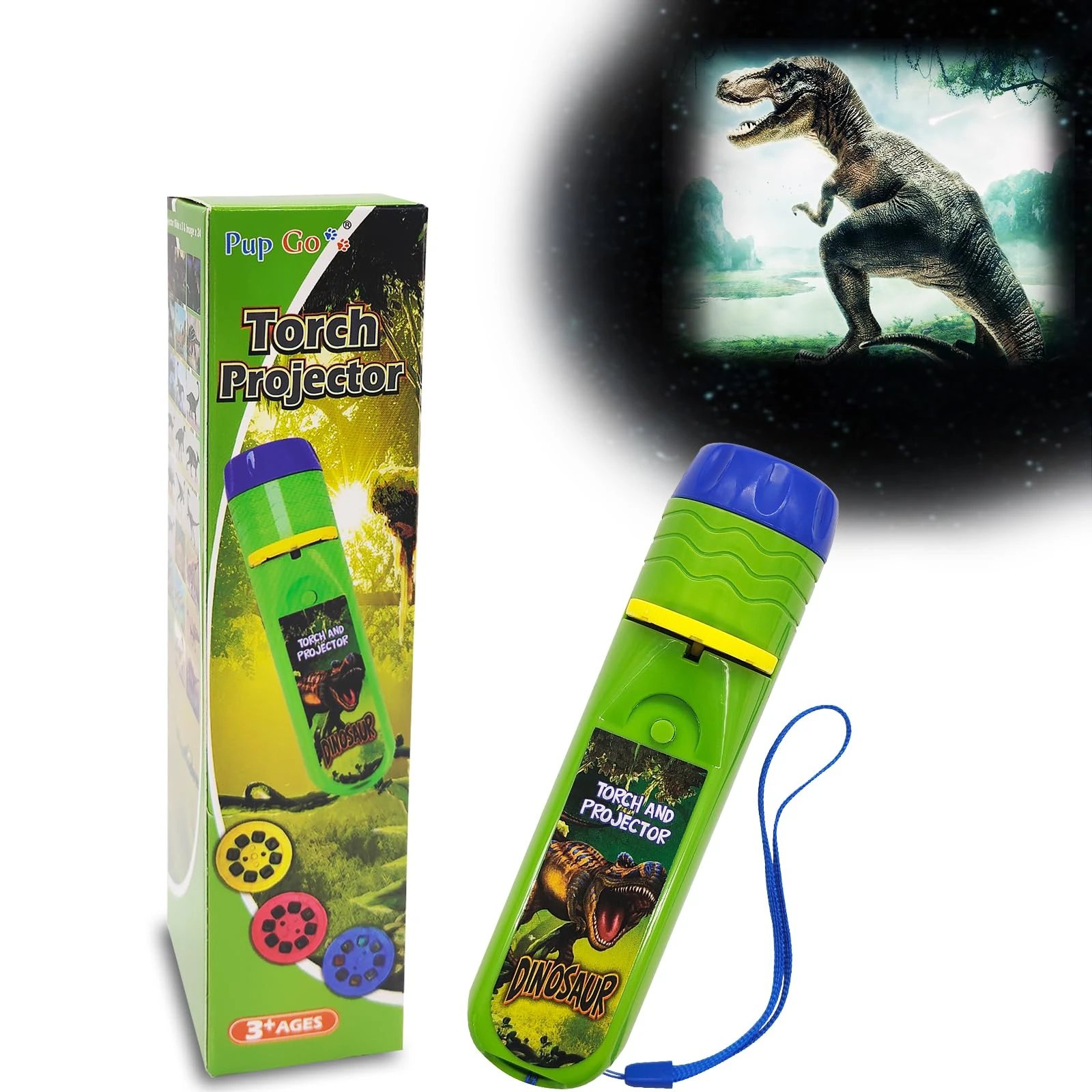 Pup Go Dinosaur Torch and Projector for Kids Ages 3+, Ideal Christmas Stocking Fillers Gifts for Boys, 3 Discs 24 Images, Cool Educational Dinosaur Toys, Kids Torch Toy Night Light