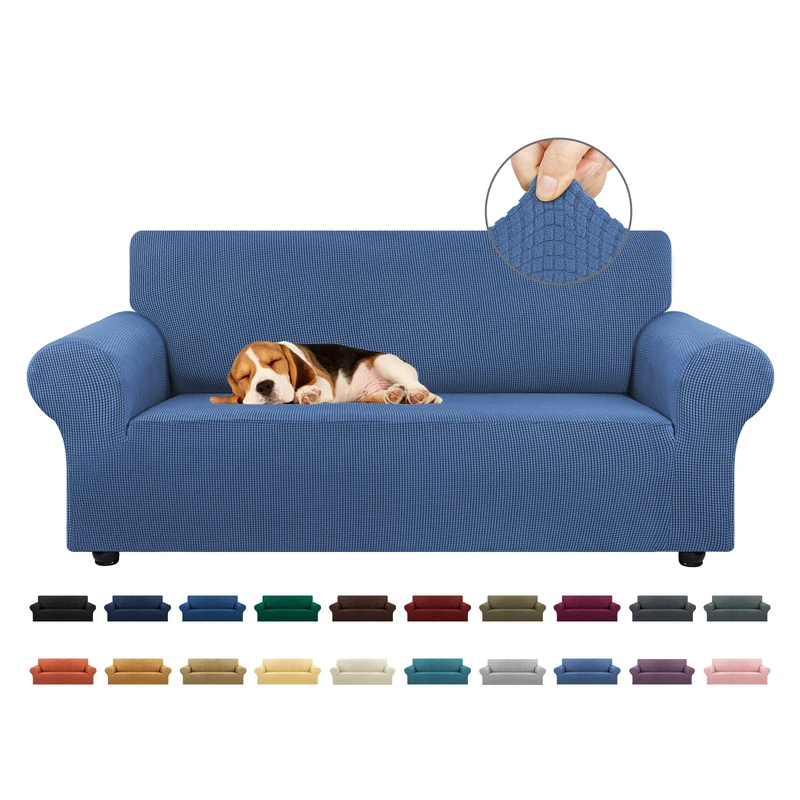 KEKUOU Stretch Loveseat Sofa Cover Slipcover,Couch Covers for 2 Cushion Couch Sofa (55"-79") Furniture Protector Sofa with Elastic Bottom for Kids,Dog. Jacquard Small Checked (Medium,Riverside)