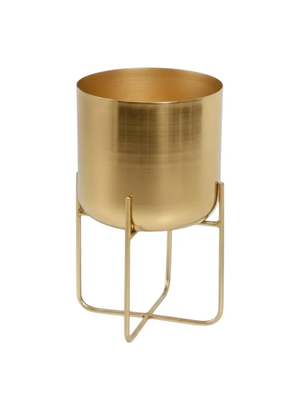 Serene Spaces Living Short Gold Soho Planter with Detachable Metal Stand, Decorative Indoor Planter Pot, Flower Pots Stand for Living Room, Kitchen, Office, Measures 13" Tall and 7.25" Diameter