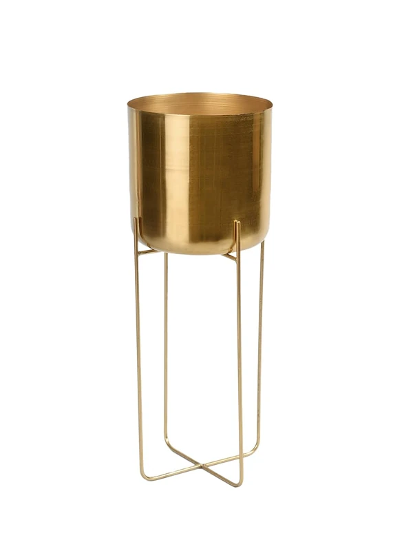 Serene Spaces Living Tall Gold Planter with Detachable Metal Stand, Decorative Indoor Planter Pot, Flower Pots Stand for Living Room, Kitchen, Office, Measures 24" Tall and 9.25" Diameter