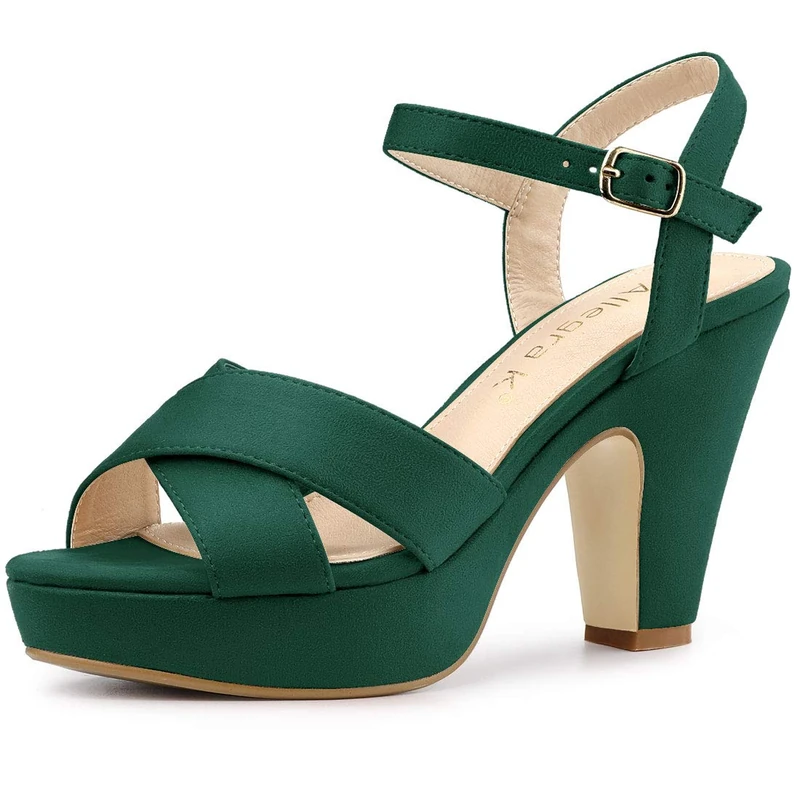 Allegra K Women's Platform Chunky Heel Ankle Strap Green Sandals 8.5 M US - Image 1
