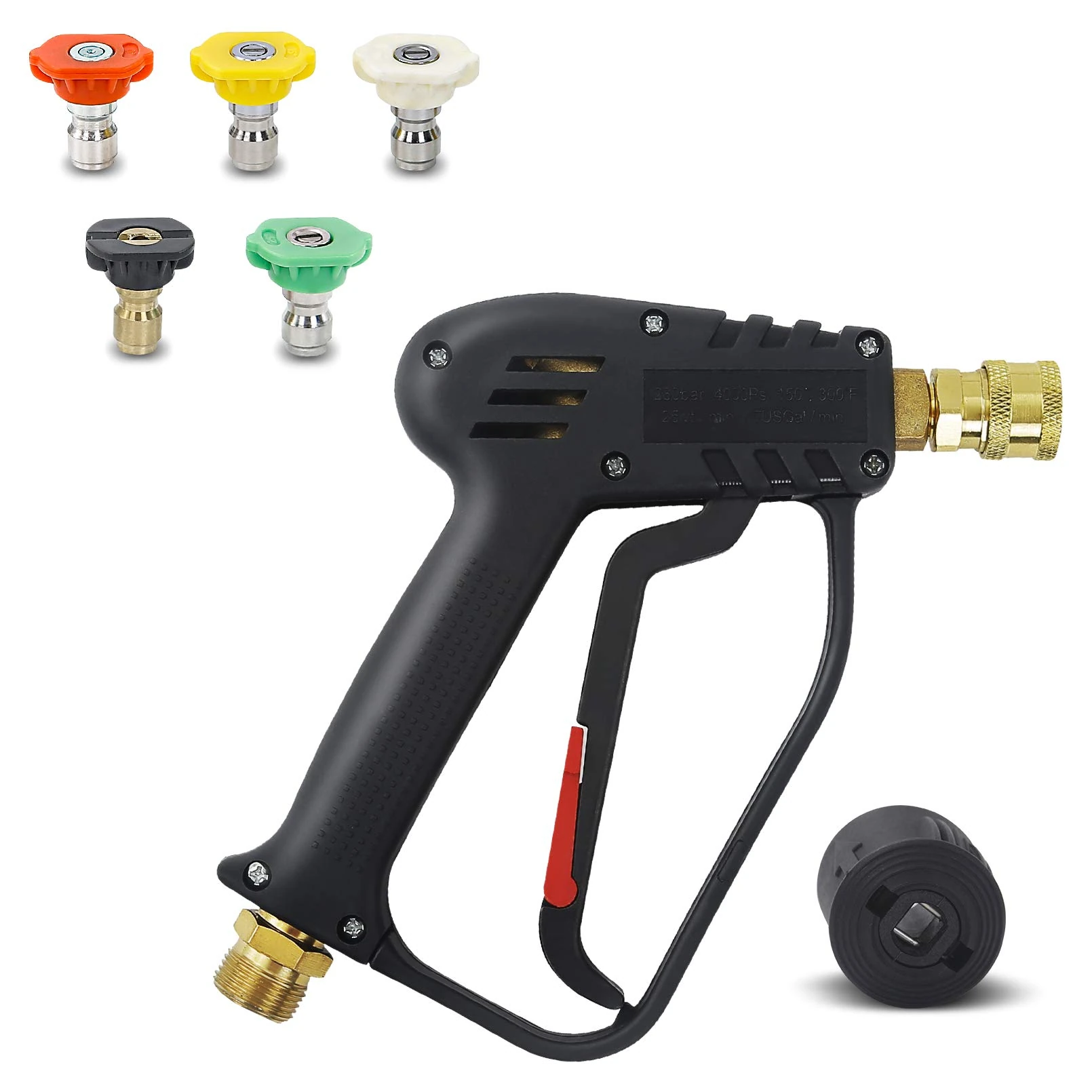 DERASL 4000PSI High Pressure Washer Gun with 5 1/4 inch Water Quick-Connect Nozzles,M22 14MM Hose Connector & Karcher Quick Connector, Cleaner Gun Car Wash Water Gun for Car Washer Cleaning