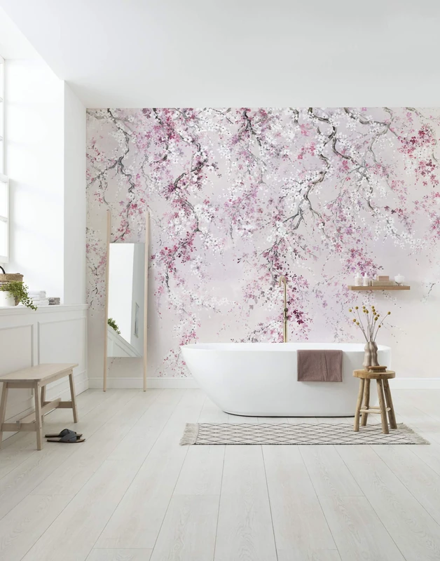 Komar Non-Woven Photo Wallpaper Cherry Blossoms - Asia, Cherry, Living Room, Bedroom, Decoration, Wallpaper, Size: 300 x 280 cm (Width x Height) - 6 Panels - Panel Width 50 cm