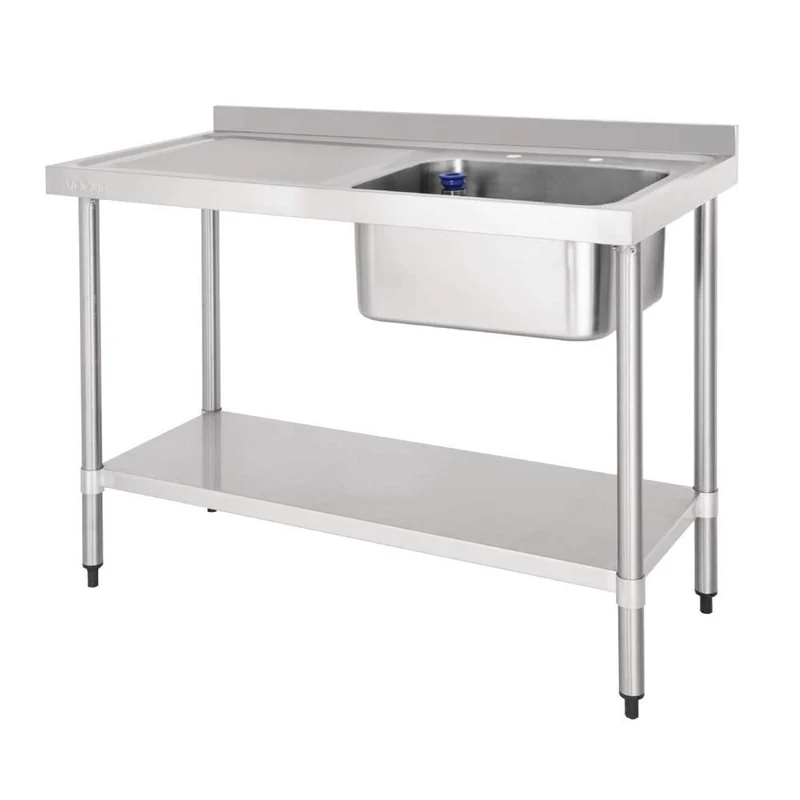 Vogue Single Sink Left Hand Drainer 1200 mm, Stainless Steel, Size: 1200(W) x 600(D) mm, Self Assembly, Taps Sold Separately, DY822 - Image 1