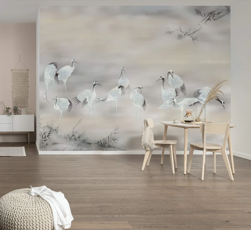 Komar Non-Woven Photo Wallpaper Fulfillness - Living Room, Bedroom, Asia, Crane, Wallpaper, Size: 400 x 280 cm (Width x Height), 8 Panels, Width 50 cm