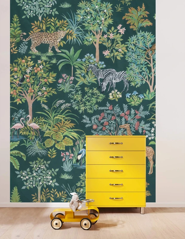 Komar Non-Woven Photo Wallpaper Happy Jungle Jungle Animals Living Room Bedroom Decoration Wallpaper Size: 200 x 280 cm (W x H) 4 Panels Width 50 cm