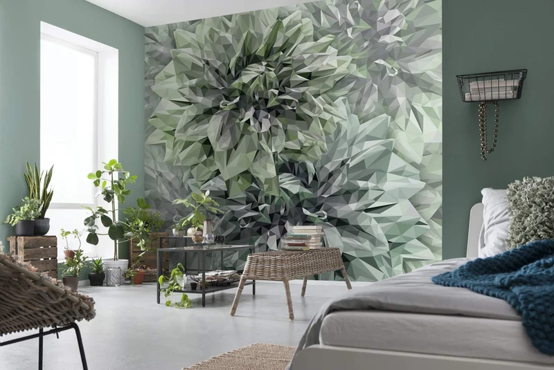 Komar Non-Woven Photo Wallpaper Emerald Flowers for Living Room, Bedroom, Decoration, 300 x 280 cm (W x H), 6 Panels, Width 50 cm