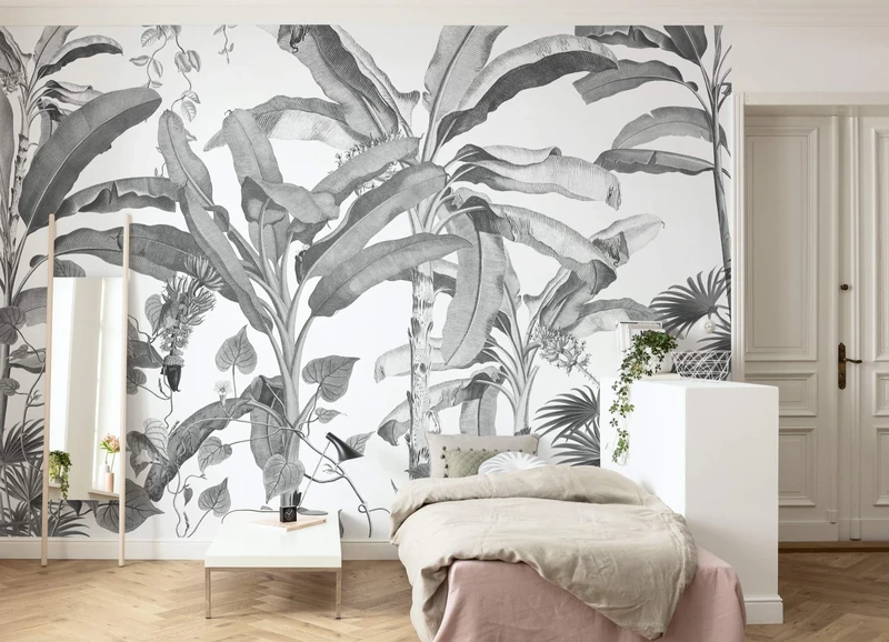 Komar Non-Woven Photo Wallpaper Croissances Monochrome Palm Trees Botany Living Room Bedroom Decoration Wallpaper Size: 400 x 280 cm (Width x Height) – 8 Panels – Panel Width 50 cm