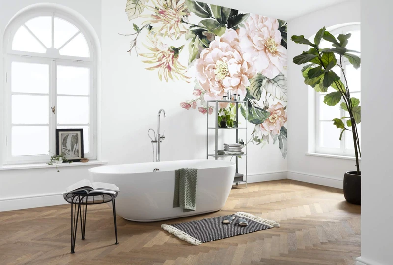 Komar Nasrin Non-Woven Photo Wallpaper for Living Room, Bedroom, Roses and Flowers, Size: 300 x 280 cm (W x H), 6 Panels, Width 50 cm