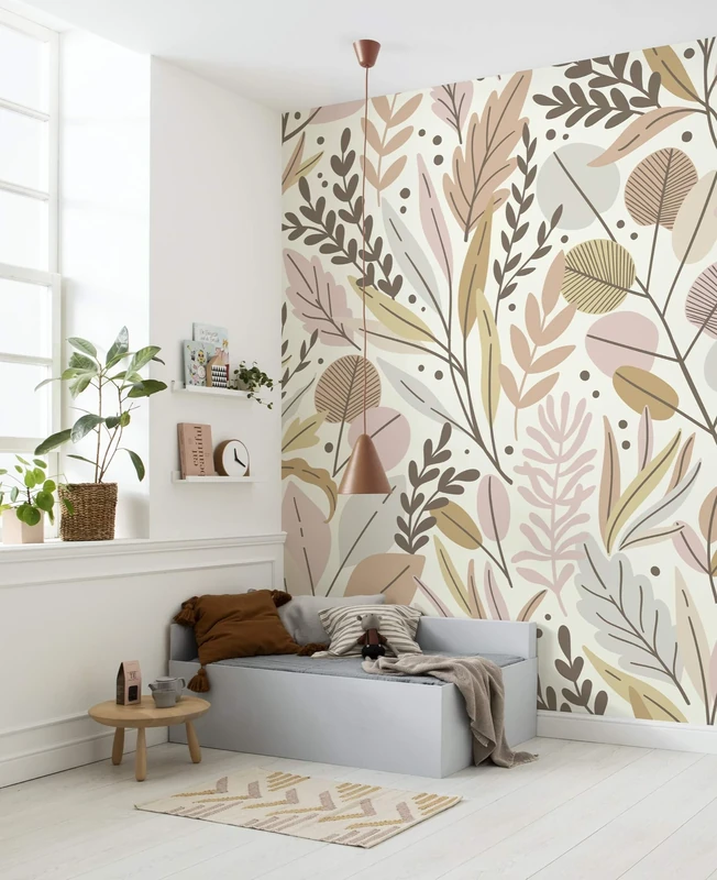 Komar Non-Woven Photo Wallpaper Twigs Leaves, Living Room, Bedroom, Decoration, Wallpaper, Size: 200 x 280 cm (Width x Height), 4 Panels, Width 50 cm