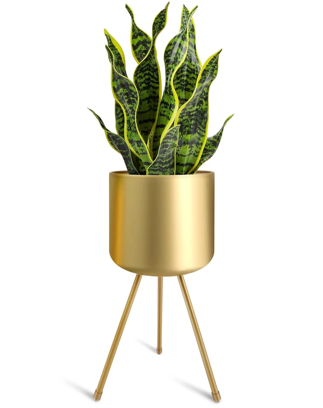magarz Mid-Century Metal Flowerpot with Stands, Gold Stylish Modern Floor-Standing Flowerpot,Suitable for Orchid, Aloe Indoor Outdoor Decoration 8.5'' Wide 18'' high - Image 1