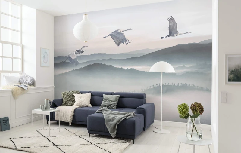 Komar Non-Woven Photo Wallpaper Mystic Cranes - Crane Clouds Living Room Bedroom Decoration Wallpaper Size: 400 x 280 cm (Width x Height) - 8 Panels - Panel Width 50 cm