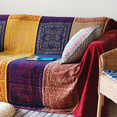 Bohemian Throws Blankets, Chenille Jacquard Tassels Throw Blankets for Bed Couch Soft Chair， Bohemian Fringe Tassels (Red, Large: 86x102