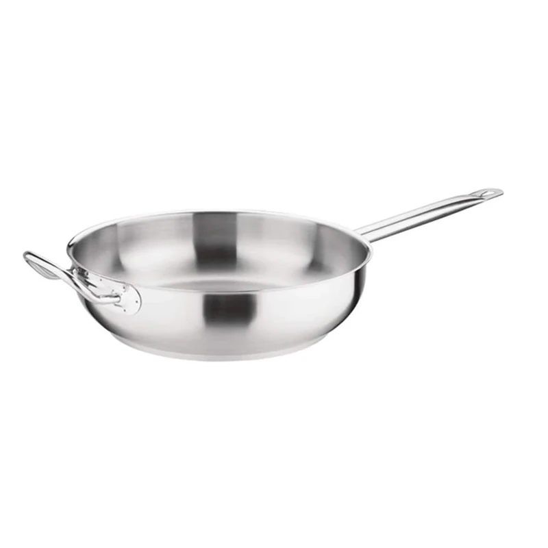 Vogue Stainless Steel Sauté Pan 30 cm, Size: 300(Ø) mm / 5.1 Litre, All Hob Compatible, Induction Compatible Frying Pan, Aluminium Base, Dishwasher Safe, Professional and Home Use, FB699
