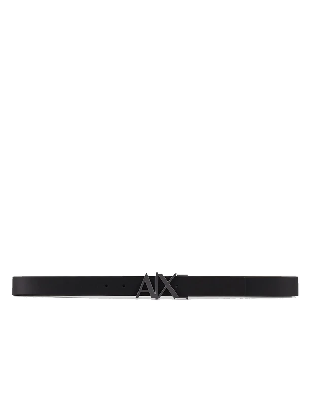 Armani Exchange men's Split Leather Double sided logo belt Belt, Black/dark brown, 30