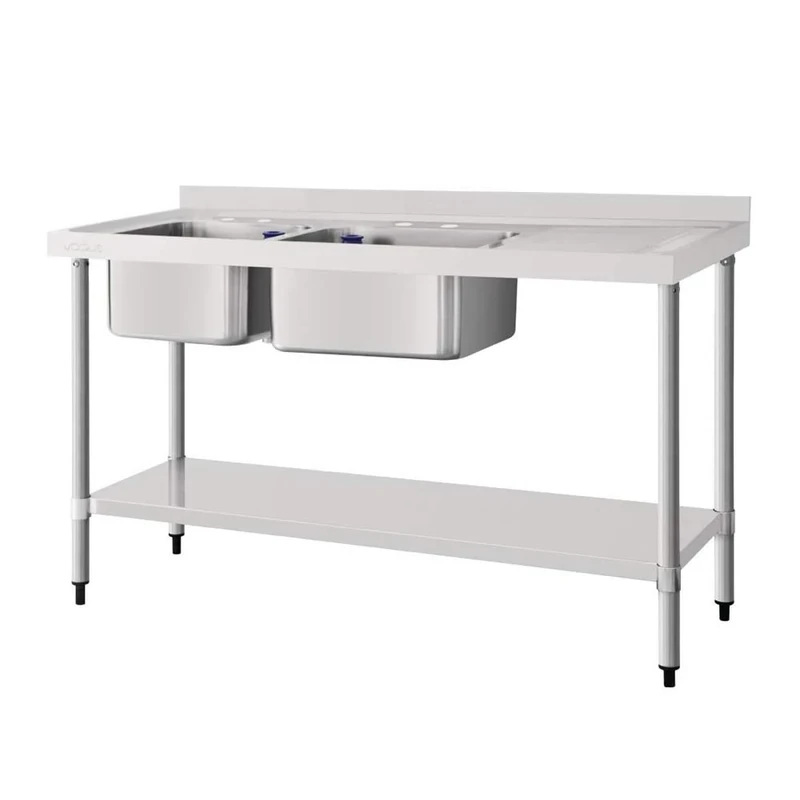 Vogue Double Bowl Sink R/H Drainer St/St - 1500x600mm 59x23 5/8"