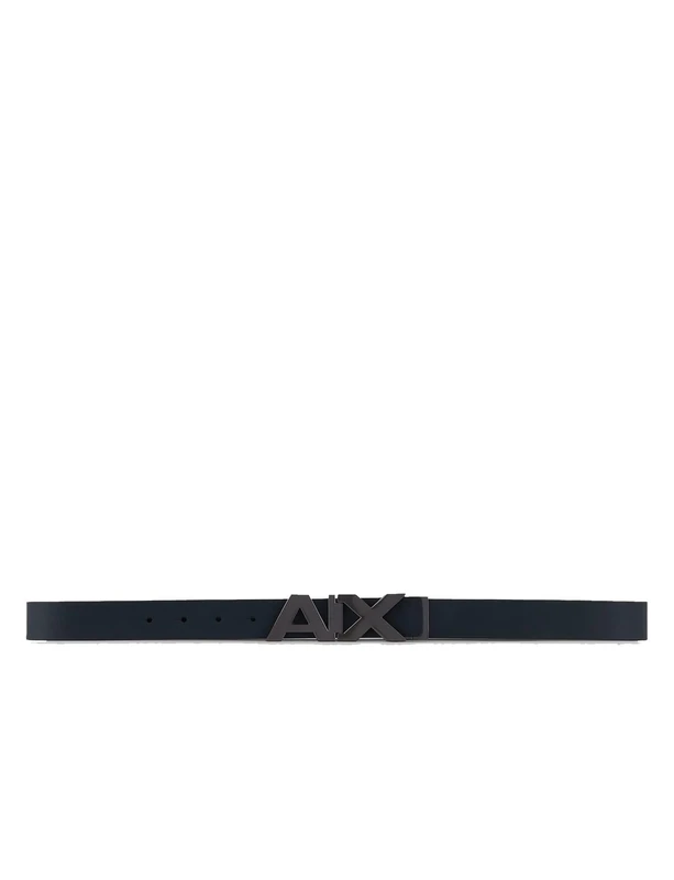 Armani Exchange Men's Split Leather Double Sided Large Logo Belt, Navy/Dark Brown, 30