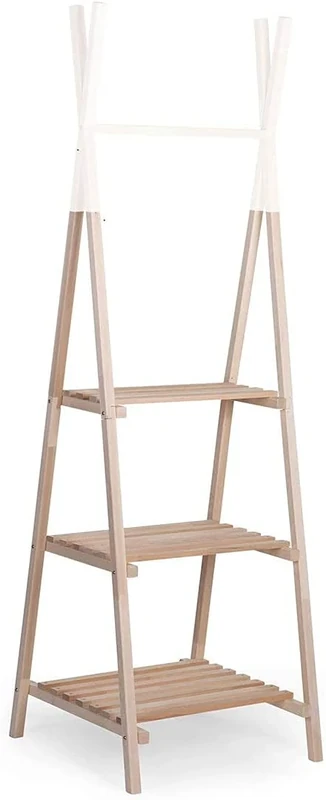 Childhome, Child's Bedroom Wardrobe Storage Teepee Shaped Beech Wood 197 x 60 cm Natural White - Image 1